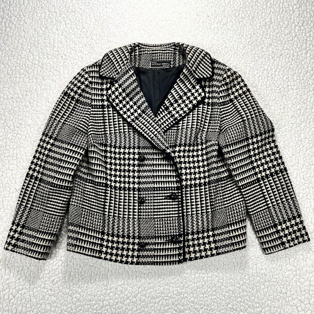 VTG Macys Little Shops Houndstooth Cropped Blazer Womens M Jacket Wool Tweed 60s